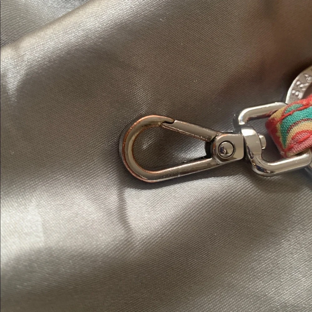 🌹VINTAGE Vera Bradley Coral Floral Keychain Necklace w/ Silver-Tone Ring Pendant
